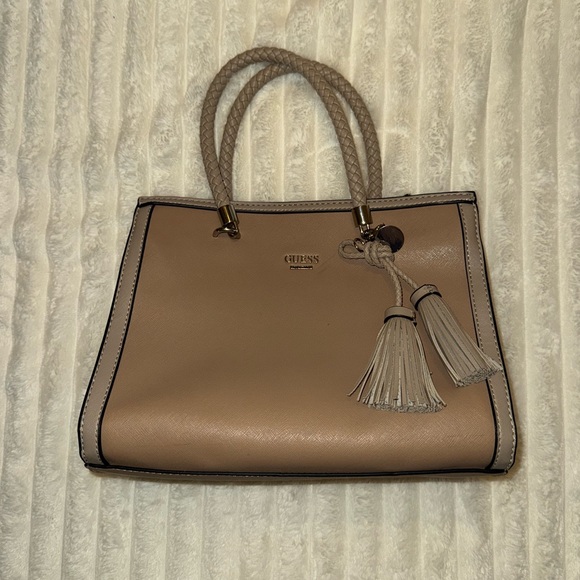 Guess Beige Handbag with Tassel Accents - Picture 2 of 8